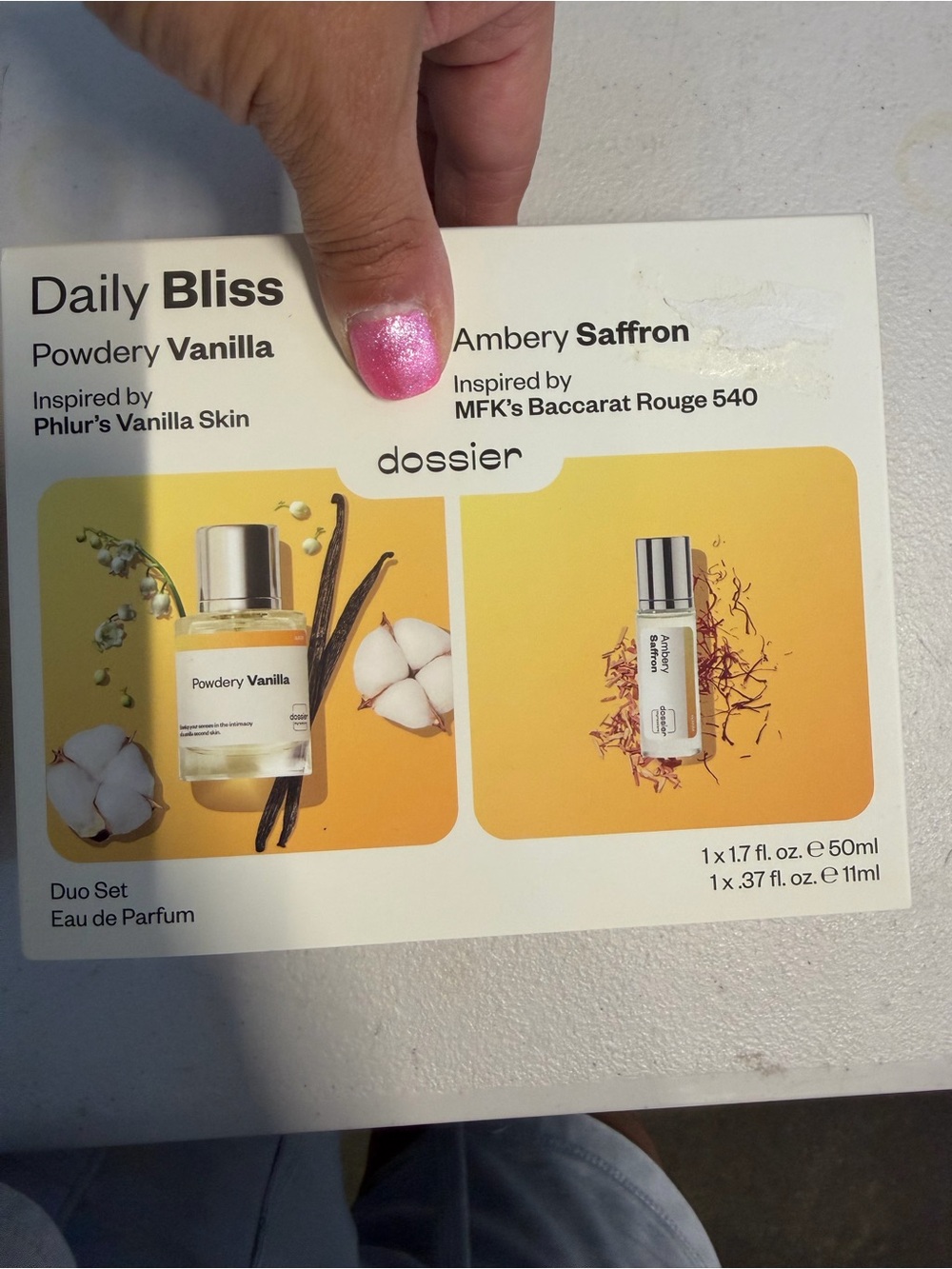 Dossier Daily Bliss Duo – Powdery Vanilla & Ambery Saffron (Yellow)